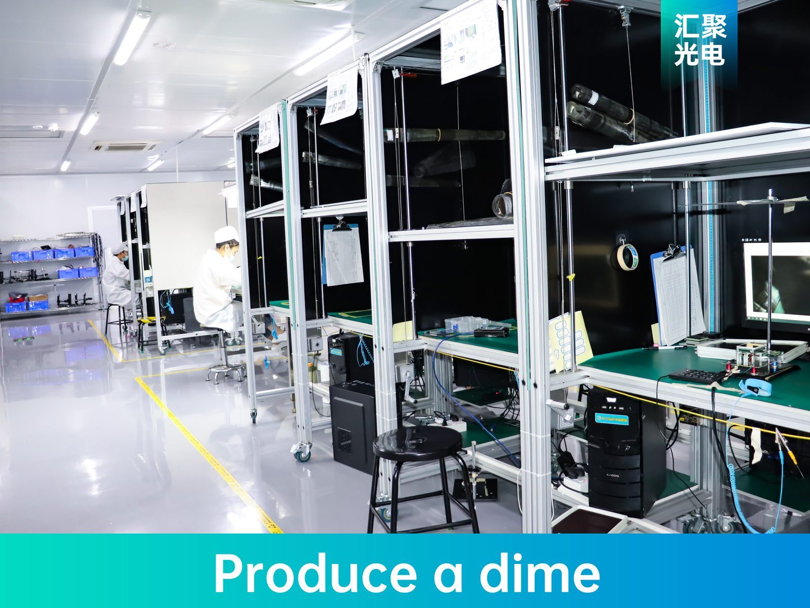 SMT production line with workers in cleanroom garments